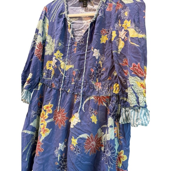 Tribal Femme Floral Print Dress Ruffle Trim‎ Tie Neck Long Sleeve Petite Small - Picture 6 of 8